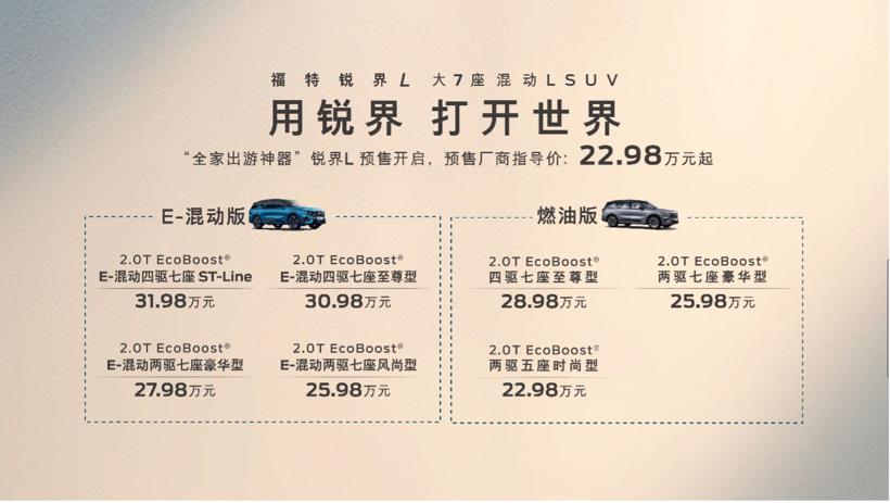 22.98万元起 福特锐界L开启预售