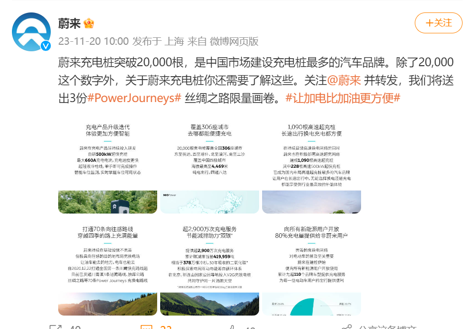 蔚来充电桩超20000根