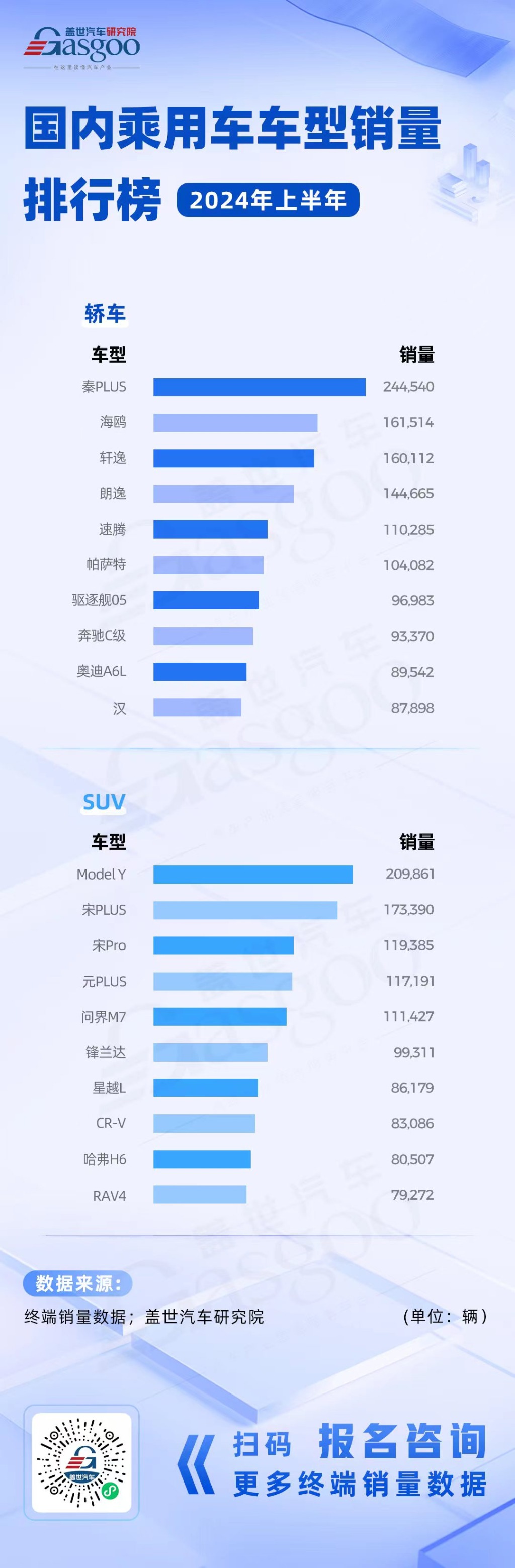 比亚迪、特斯拉引领新能源加速渗透 | 2024上半年轿车&SUV车型销量榜