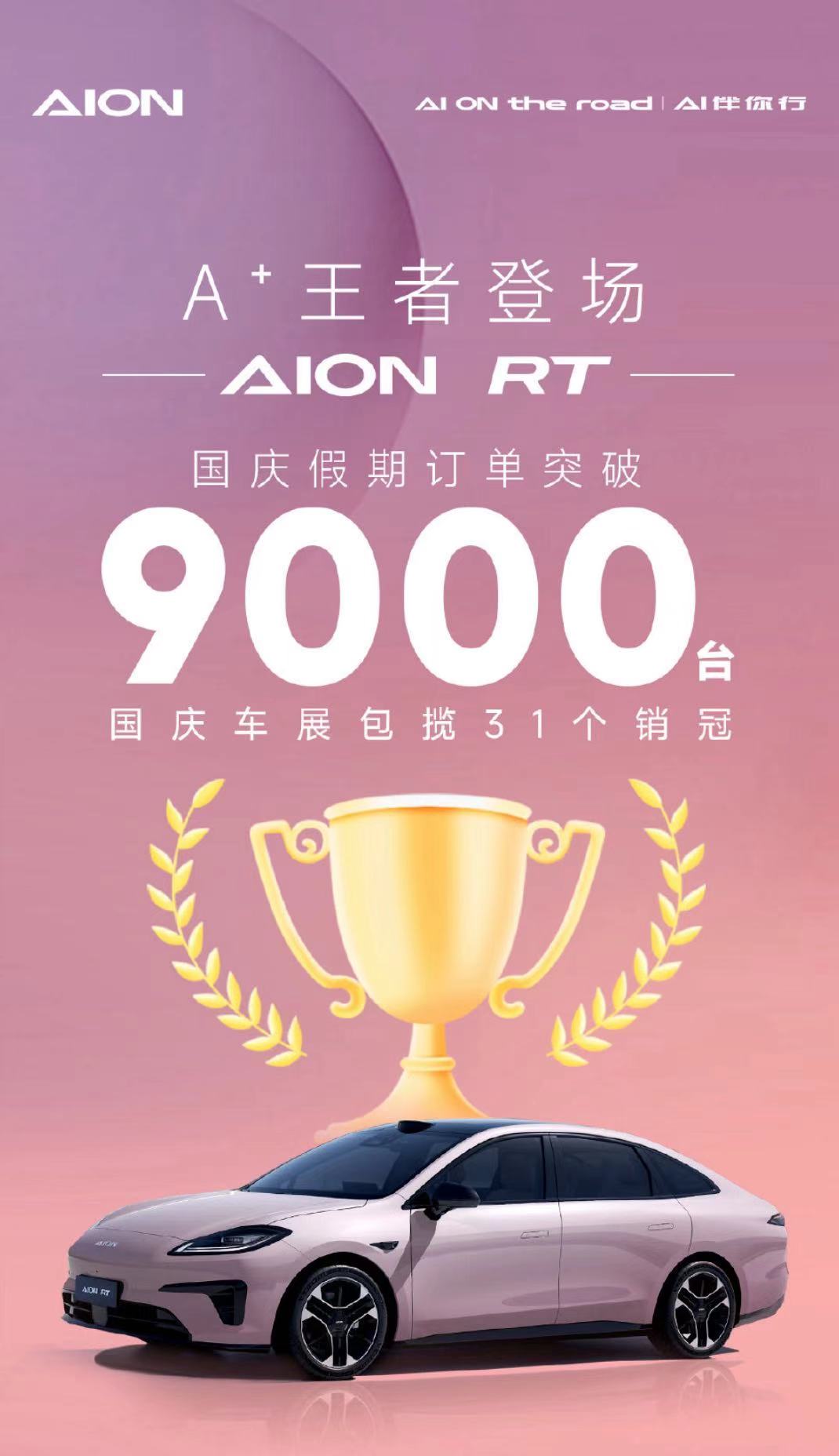 广汽埃安AION RT车型国庆假期订单超9000台