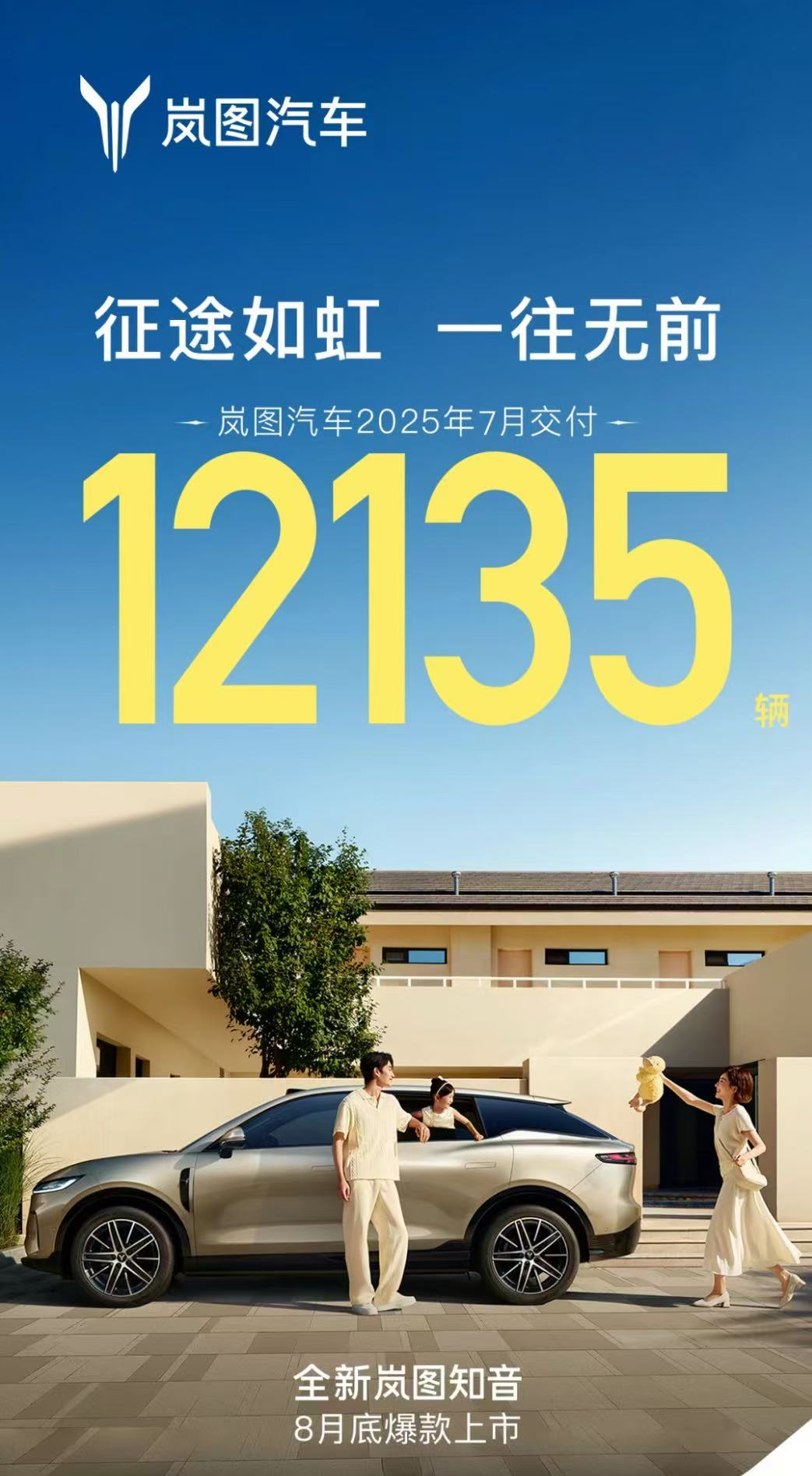 岚图汽车7月交付12135辆，同比增长102%